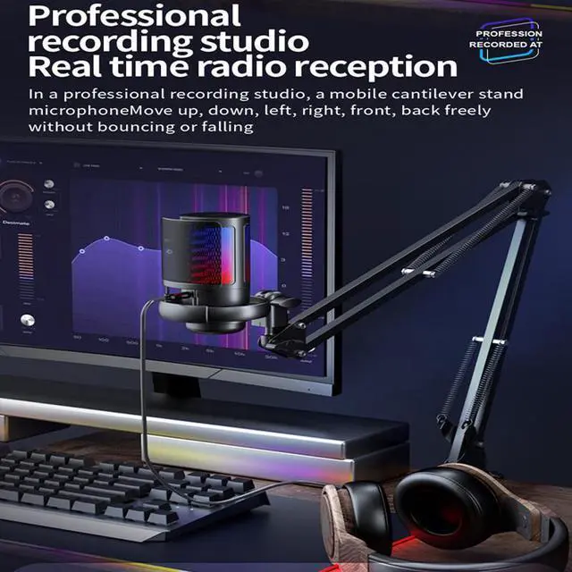 Alt view image 4 of 7 - CORN Gaming PC USB Microphone, Podcast Condenser Mic with Boom Arm, Pop Filter, Mute Button for Streaming, Twitch, Online Chat, RGB Computer Mic for PS4/5 PC Gamer Youtuber-AmpliGame ME6S