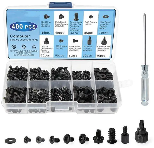 Main image of Corn 400Pcs Computer Screws Standoffs Kit SSD Screw for Universal Motherboard PC Computer Case Screw Fan CD-ROM with Screwdriver