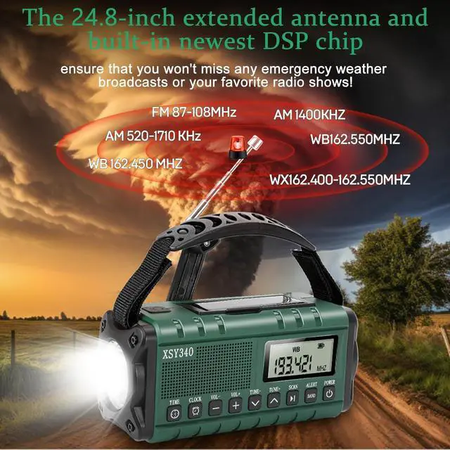 Alt view image 3 of 7 - Auto NOAA Alert Digital Weather Radio 10000 Solar Hand Crank AM FM Shortwave Portable Battery Operated Emergency Survival Radio with Camping Flashlight,Reading Lamp,USB Charger,SOS,Clock,LCD Display