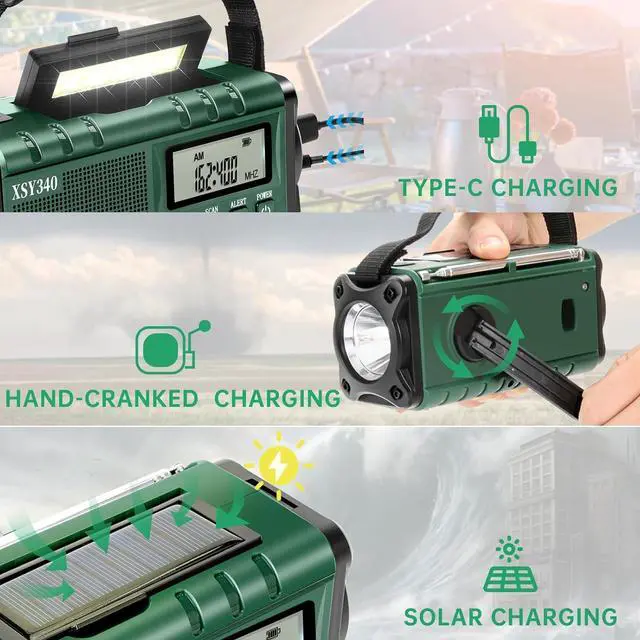 Alt view image 6 of 7 - Auto NOAA Alert Digital Weather Radio 10000 Solar Hand Crank AM FM Shortwave Portable Battery Operated Emergency Survival Radio with Camping Flashlight,Reading Lamp,USB Charger,SOS,Clock,LCD Display