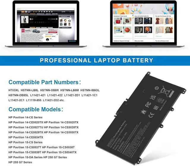 Alt view image 5 of 5 - HT03XL L11119-855 HTO3XL Battery for HP 14M-DH0003DX 14M-DH1003DX 15T-DA000 15T-CS200 15-CW1XXX 15T-CS300 LPD1071 15-DB0004DX 15-DA0014DX Pavilion 15-DA 15-DB 15-DW 15-DY 14-CE 14-CF 14-DF 17-BY 17-CA