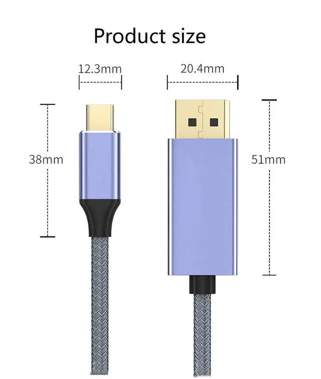 Alt view image 7 of 7 - CORN 8K@60Hz USB C to DisplayPort 1.4 Cable (8K@60Hz, 4K@144Hz, 2K@240Hz), 32.4Gbps, USB-C to DP Cable Compatible for iPhone 16/15,MacBook Pro/Air,Odyssey G8/G9 (3.3FT/1m)