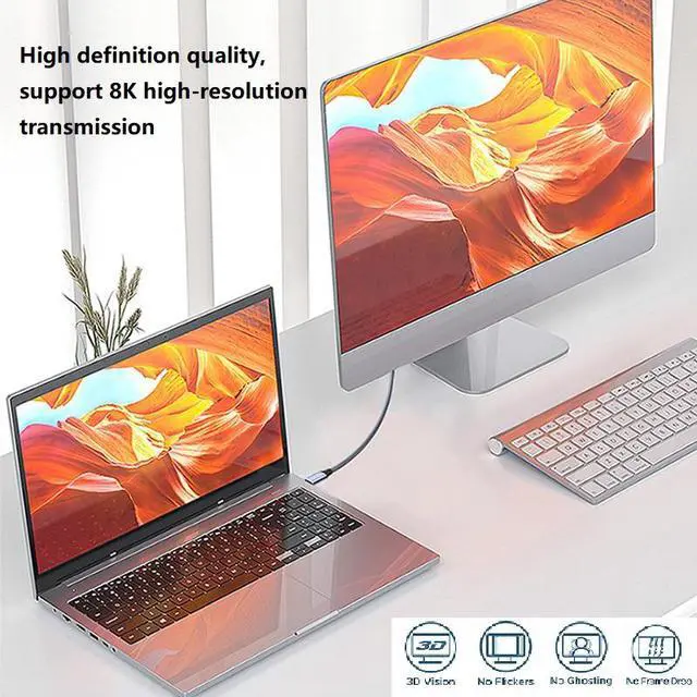 Alt view image 5 of 7 - CORN 8K@60Hz USB C to DisplayPort 1.4 Cable (8K@60Hz, 4K@144Hz, 2K@240Hz), 32.4Gbps, USB-C to DP Cable Compatible for iPhone 16/15,MacBook Pro/Air,Odyssey G8/G9 (3.3FT/1m)