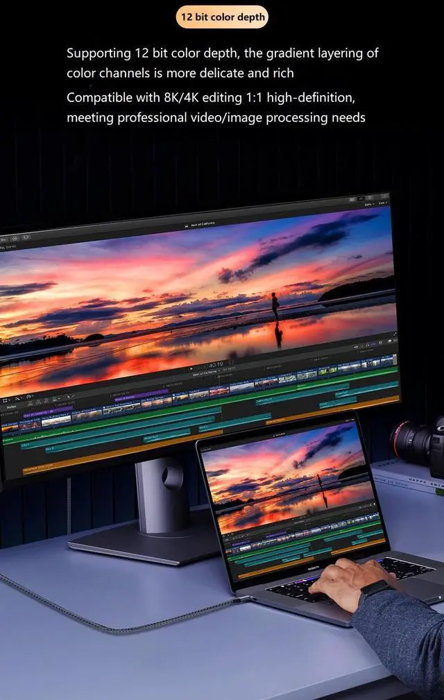 Alt view image 6 of 7 - CORN USB C to HDMI 2.1 8K Cable(8K@60Hz,4K@144Hz,2K@240Hz), Type-C to HDMI Cord, [Thunderbolt 3/4 Compatible] 48Gbps/HDCP2.3/HDR for iPhone 15,MacBook Pro/Air,iPad Pro,Surface,Dell,HP (6.6FT/2m)