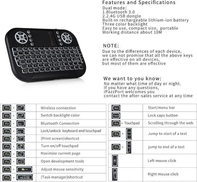 Alt view image 3 of 5 - CORN 2.4Ghz Mini Wireless Keyboard Full Screen Air Mouse Bluetooth Keyboard Touchpad Combo Remote Control for PC Win7/8/10 Android TV Set-up Box HTPC IPTV
