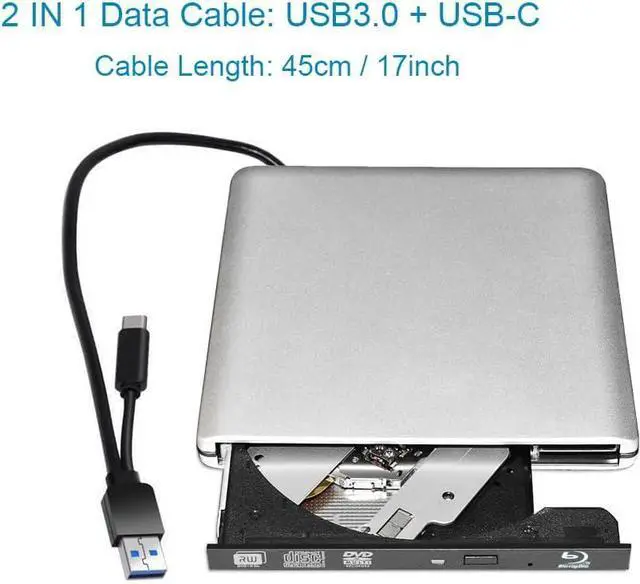Alt view image 3 of 4 - Aluminum 4K Blu-ray Burner External BD Writer CD DVD Drive USB 3.0 USB-C Disc Burner Player Writer Blu-ray Player Compatible with iMac MacBook Pro/Air iMac All Laptops and Desktop pc
