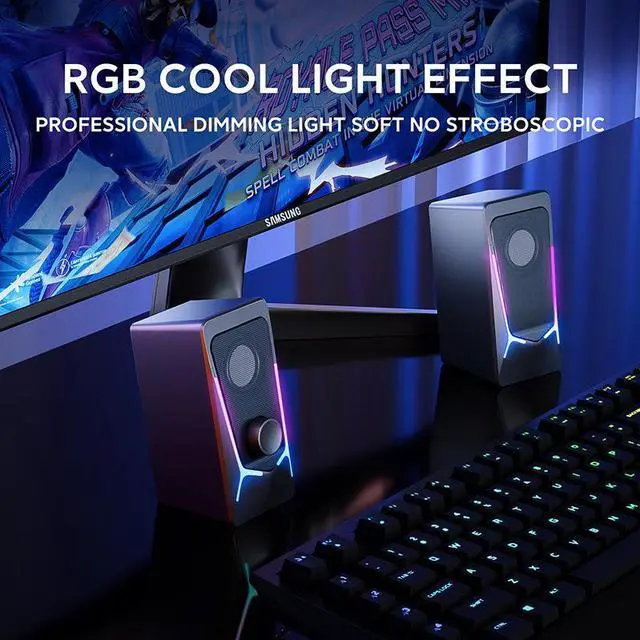 Alt view image 3 of 6 - Computer Speakers, Gaming Desktop Speakers with Color Backlit, 6W USB Powered Volume Control Speakers, 2.0 Stereo Laptop Speaker, Bluetooth&USB Audio for PC, Monitor, Mac, Tablet, Phone