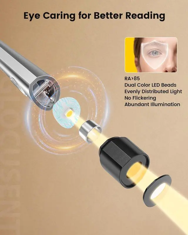 Alt view image 5 of 6 - CORN Book Light , 3-Color & 3-Brightness Reading Light, Bendable Neck Light, Durable Rechargeable Lamp, Perfect Book Light for Reading in Bed, Knitting, Repairing, Book Lovers Gifts