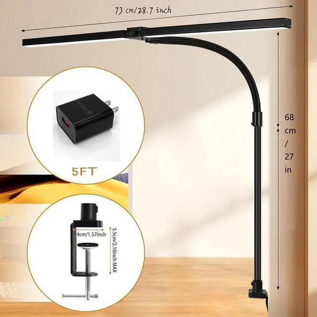 Alt view image 2 of 6 - Double Head LED Desk Lamp with Remote Control for Home Office 13W Brightest Computer Desk Light for Workbench Drafting Architect Study Reading with Anti-Glare Cover