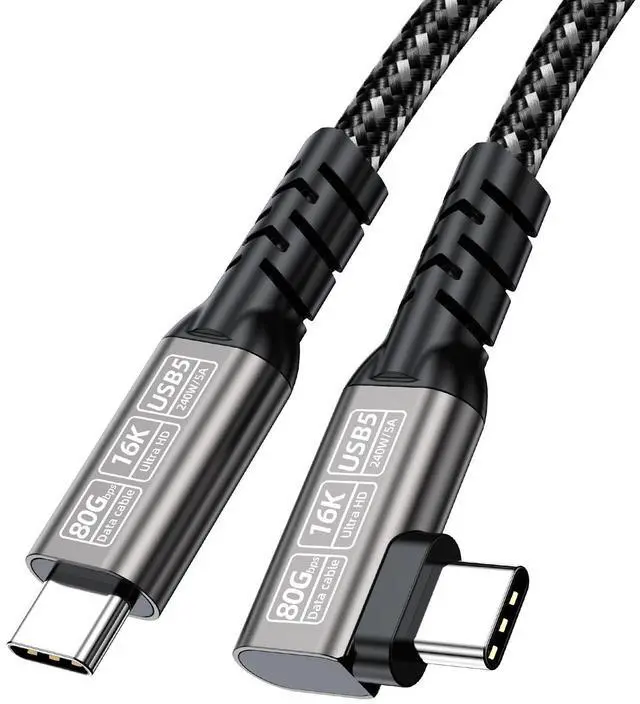 Alt view image 2 of 7 - 80 Gbps 90 Degrees Data Transfer,Short USB 5 Cable, Supports 16K/Dual8K HD Display, 240W Charging USB c to USB c Monitor Cable, Compatible with Thunderbolt 5, Thunderbolt 4,Right Angle