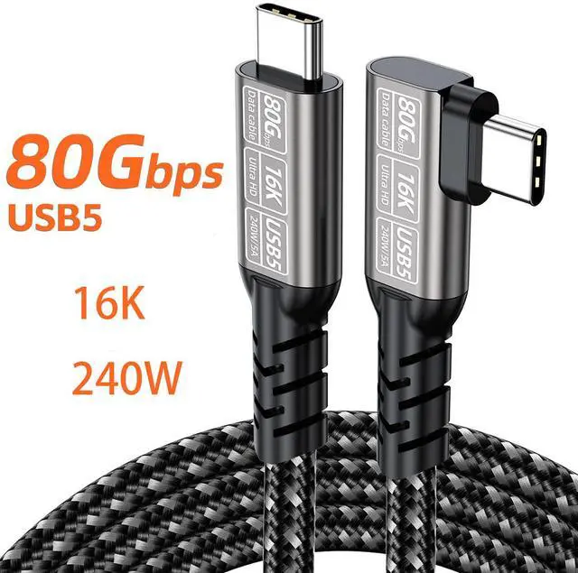 Main image of 80 Gbps 90 Degrees Data Transfer,Short USB 5 Cable, Supports 16K/Dual8K HD Display, 240W Charging USB c to USB c Monitor Cable, Compatible with Thunderbolt 5, Thunderbolt 4,Right Angle