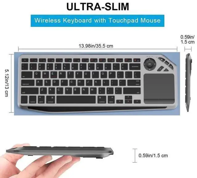 Alt view image 6 of 6 - Multi-Device Wireless Bluetooth Keyboard with Multi-Touch Touchpad-Wireless TV Keyboard,Support 3 Devices for TV,Windows, Android, Chrome OS, Laptop,Grey