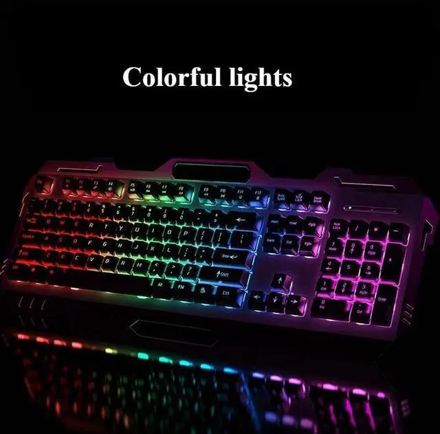 Alt view image 4 of 6 - Professional Gaming Keyboard Rainbow LED Backlit with Phone Holder Removable Hand Rest Mechanical Feel 104 Keys Waterproof for PC Laptop Grey