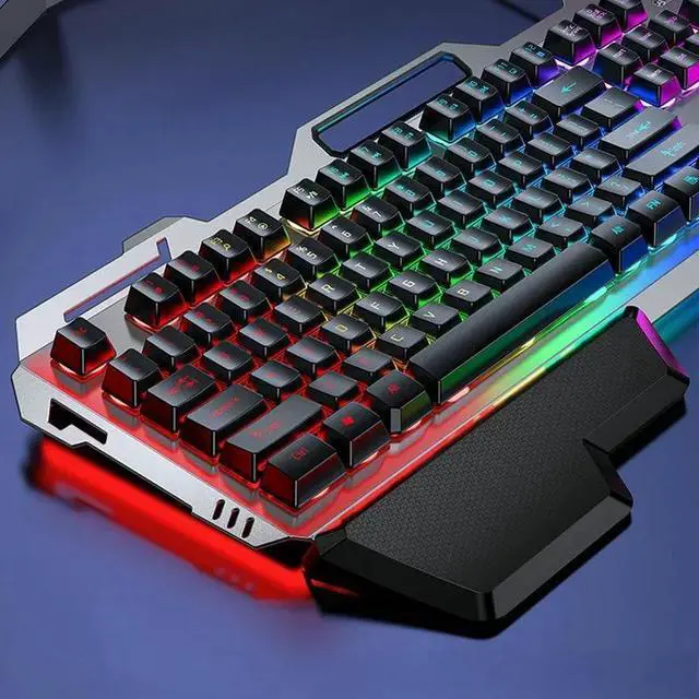 Alt view image 3 of 6 - Professional Gaming Keyboard Rainbow LED Backlit with Phone Holder Removable Hand Rest Mechanical Feel 104 Keys Waterproof for PC Laptop Grey