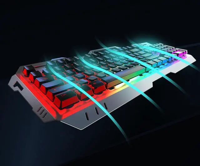 Alt view image 6 of 6 - Professional Gaming Keyboard Rainbow LED Backlit with Phone Holder Removable Hand Rest Mechanical Feel 104 Keys Waterproof for PC Laptop Grey
