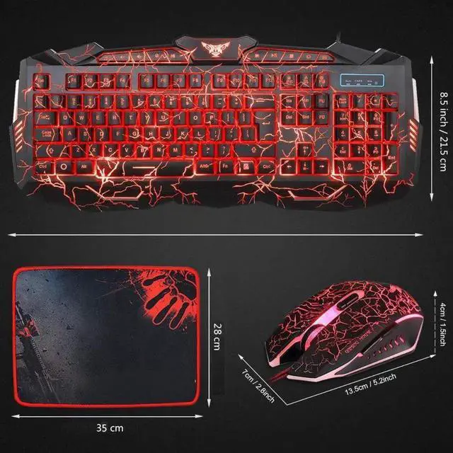 Alt view image 6 of 6 - Crack Backlit Gaming Keyboard and Mouse Combo,114 Keys USB Wired Mechanical Feeling Crack 
 Keyboard,3 Color Blue/Red/Purple LED Backlit,6 color Gaming Mouse and Pad for Computer Gamer Office