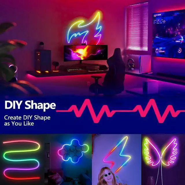 Alt view image 5 of 7 - RGBIC LED Strip Lights, 32.8ft Smart LED Lights for Bedroom, Bluetooth LED lights APP Control, DIY Multiple Colors on One Line, Color Changing LED Strip Lighting Music Sync, Party Decor
