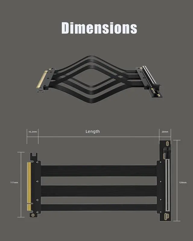 Alt view image 6 of 6 - PCIe 5.0 Riser Cable for RTX5090 RTX4090 RX9070 RX7900, Compatible with PCIe 5.0/4.0/3.0 GPUs, 90 Degree Right Angle for Vertical GPU Mount