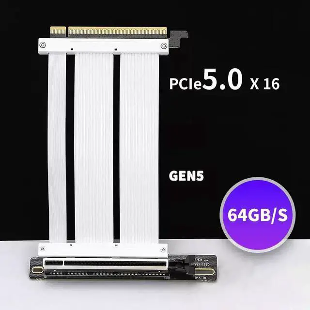 Main image of PCIe 5.0 Riser Cable for RTX5090 RTX4090 RX9070 RX7900, Compatible with PCIe 5.0/4.0/3.0 GPUs, 90 Degree Right Angle for Vertical GPU Mount 150mm White