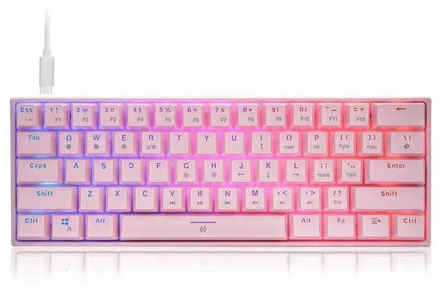 Alt view image 2 of 6 - CORN 60% Keys Mini Gaming Keyboard with Mutil-color Wired Type-C Mechanical Gaming Keyboard For Office And Game, Anti-Ghosting Keys,Blue Switch-Pink