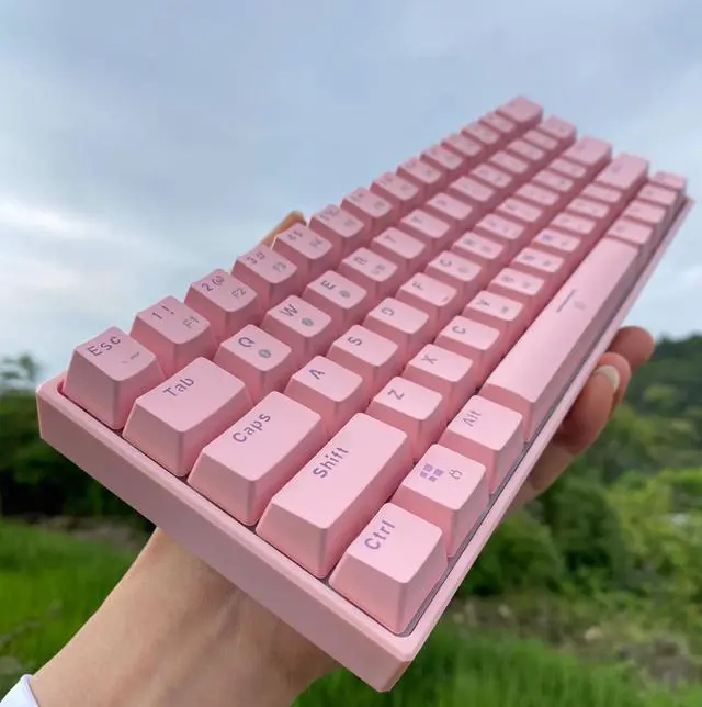 Alt view image 5 of 6 - CORN 60% Keys Mini Gaming Keyboard with Mutil-color Wired Type-C Mechanical Gaming Keyboard For Office And Game, Anti-Ghosting Keys,Blue Switch-Pink