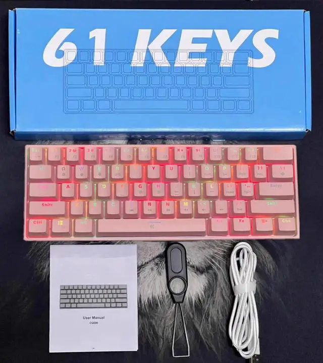 Alt view image 6 of 6 - CORN 60% Keys Mini Gaming Keyboard with Mutil-color Wired Type-C Mechanical Gaming Keyboard For Office And Game, Anti-Ghosting Keys,Blue Switch-Pink
