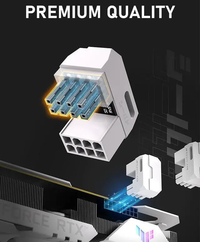 Alt view image 2 of 7 - 8Pin GPU Power Adapter, U Turn 180 Degree Video Card 8-Pin Female to Male Power Connector Desktop Graphics Card Cable Ties for Easy Installation White RVS 180 Degree