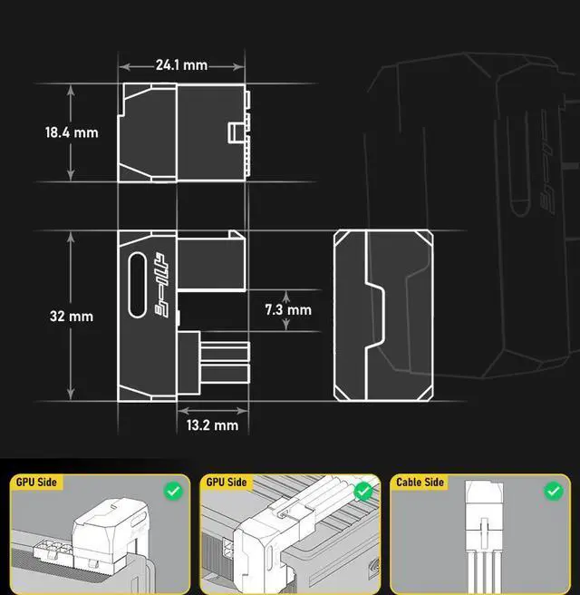 Alt view image 6 of 7 - 8Pin GPU Power Adapter, U Turn 180 Degree Video Card 8-Pin Female to Male Power Connector Desktop Graphics Card Cable Ties for Easy Installation White RVS 180 Degree