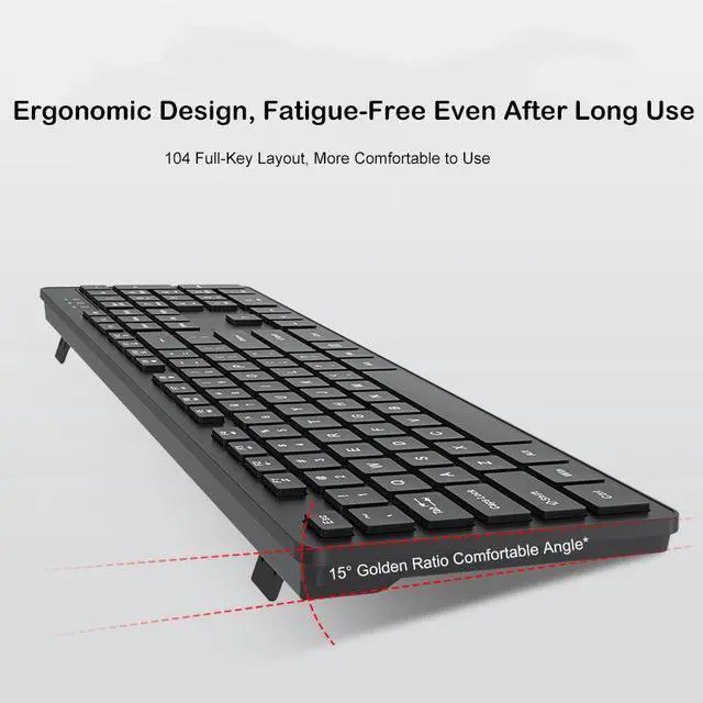 Alt view image 3 of 7 - 2.4GHz Full Size Wireless Keyboard and Mouse Combo, Ergonomic Design Compatible with Windows and Linux, 800/1200/1600 DPI - Plug and Play