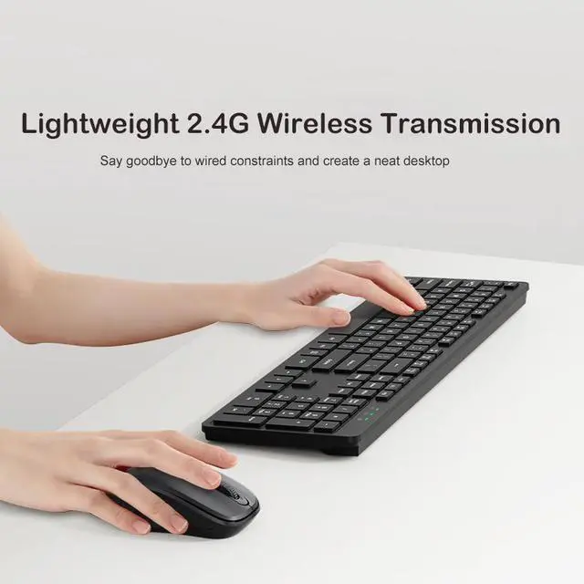 Alt view image 2 of 7 - 2.4GHz Full Size Wireless Keyboard and Mouse Combo, Ergonomic Design Compatible with Windows and Linux, 800/1200/1600 DPI - Plug and Play