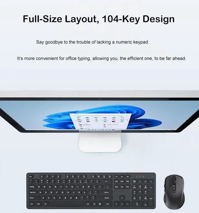 Alt view image 7 of 7 - 2.4GHz Full Size Wireless Keyboard and Mouse Combo, Ergonomic Design Compatible with Windows and Linux, 800/1200/1600 DPI - Plug and Play