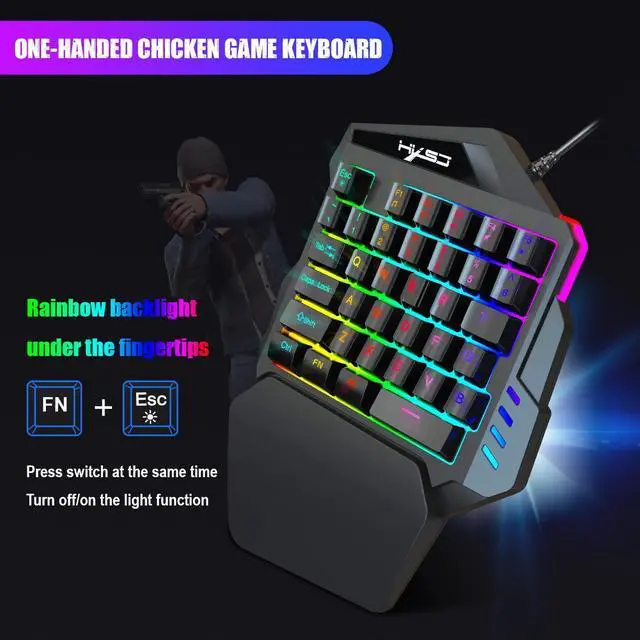 Alt view image 4 of 6 - CORN V100-2 Ergonomic Design,Cool Exterior 35 Keys USB Wired Gaming Left-handed Mini Mechanical Feeling Gaming Keyboard With Colorful Backlit - Black