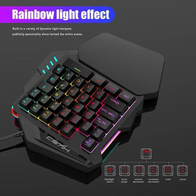 Alt view image 6 of 6 - CORN V100-2 Ergonomic Design,Cool Exterior 35 Keys USB Wired Gaming Left-handed Mini Mechanical Feeling Gaming Keyboard With Colorful Backlit - Black