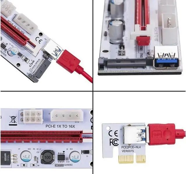 Alt view image 2 of 4 - Corn Electronics Ver006C Mining Dedicated PCIe Riser Cable Card Riser Adapter Cryptocurrency PCI Express 1X to 16X Extender Mining Rig 60cm USB 3.0 6Pin Power