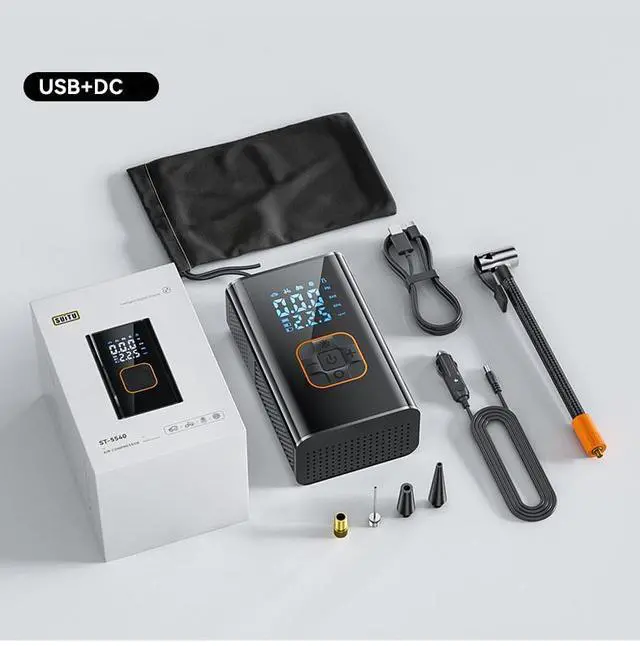 Alt view image 7 of 7 - Tire Inflator Portable Air Compressor, 150PSI Cordless Air Pump for Car Tires with 4000mAh Battery, Electric Tire Pump with Pressure Gauge Emergency Light for Car Bike Motor Ball, Bike Pump