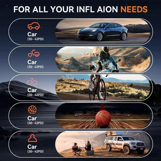 Alt view image 5 of 7 - Tire Inflator Portable Air Compressor, 150PSI Cordless Air Pump for Car Tires with 4000mAh Battery, Electric Tire Pump with Pressure Gauge Emergency Light for Car Bike Motor Ball, Bike Pump