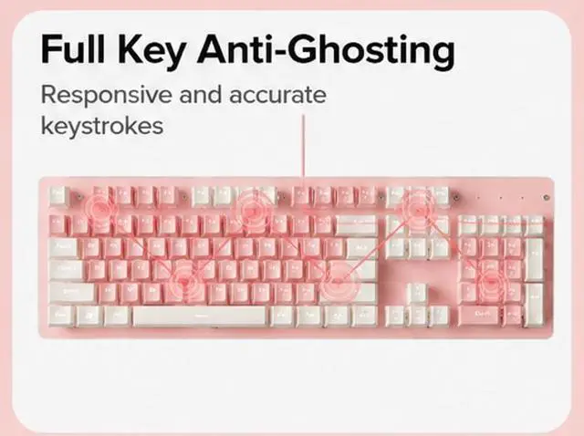 Alt view image 3 of 4 - CORN 104 keys NKRO Ergonomic Design, Cool Exterior USB Wired 104Keys Pink Mechanical Keyboard, White Backlit - Pink Panel (Red Switch)