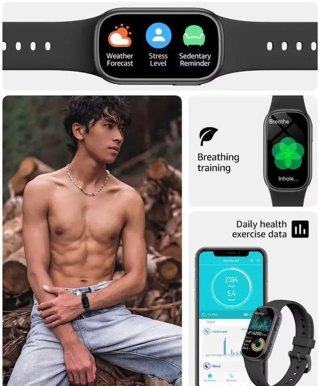 Alt view image 6 of 6 - Fitness Tracker HR, Activity Tracker Watch with Heart Rate Monitor, Waterproof Smart Fitness Band with Step Counter, Pedometer Watch for Kids Women and Men-Black
