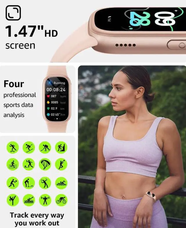 Alt view image 7 of 7 - Fitness Tracker HR, Activity Tracker Watch with Heart Rate Monitor, Waterproof Smart Fitness Band with Step Counter, Pedometer Watch for Kids Women and Men-Pink