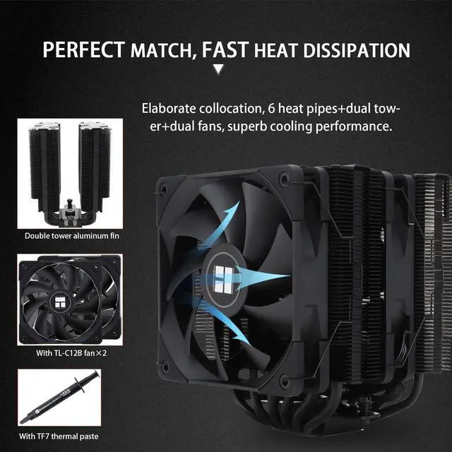 Alt view image 5 of 5 - Peerless Assassin 120 Black CPU Air Cooler, 6 Heat Pipes,TL-C12B PWM Fan, Aluminium Heatsink Cover, AGHP Technology, for AMD AM4/AM5/Intel LGA 1700/115X/1851/1200/2066/2011 PA120 Black
