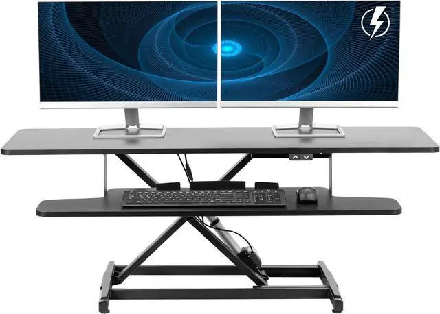 Main image of Black 47 inch Electric Desk Converter, DESK-VE48B | Height Adjustable, Stand Up Desk Riser, Wide Keyboard Tray, Dual Monitor and Laptop Workstation