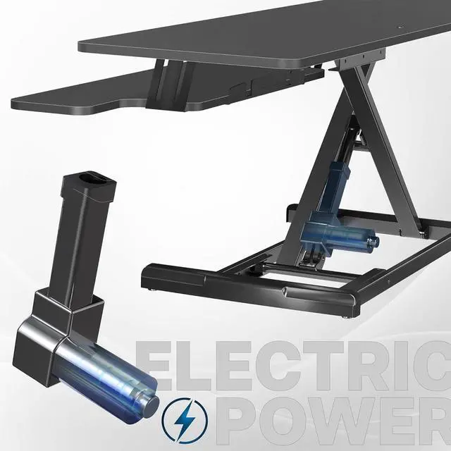 Alt view image 5 of 6 - Black 47 inch Electric Desk Converter, DESK-VE48B | Height Adjustable, Stand Up Desk Riser, Wide Keyboard Tray, Dual Monitor and Laptop Workstation