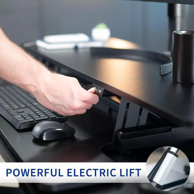 Alt view image 6 of 6 - Black 47 inch Electric Desk Converter, DESK-VE48B | Height Adjustable, Stand Up Desk Riser, Wide Keyboard Tray, Dual Monitor and Laptop Workstation