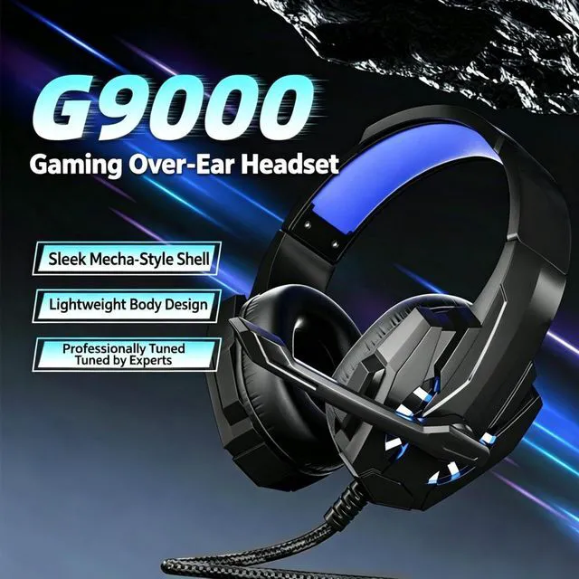 Alt view image 2 of 5 - Corn G9000 Stereo Gaming Headset for PS4 PC Xbox One PS5 Controller, Noise Cancelling Over Ear Headphones with Mic, LED Light, 7.1 Surround Sound, Soft Memory Earmuffs for Nintendo Xbox Series X|S