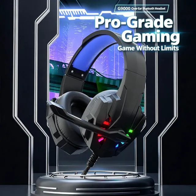 Alt view image 3 of 5 - Corn G9000 Stereo Gaming Headset for PS4 PC Xbox One PS5 Controller, Noise Cancelling Over Ear Headphones with Mic, LED Light, 7.1 Surround Sound, Soft Memory Earmuffs for Nintendo Xbox Series X|S