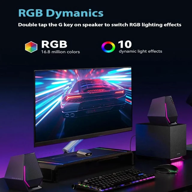Alt view image 2 of 7 - G1500 MAX 2.1 Computer Speakers System, 60W Hecate Gaming Speakers with Subwoofer Line Out, RGB Light, Bluetooth 5.3, USB, Type-C, 3.5mm AUX Input, Black
