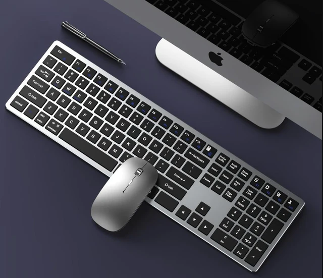 Main image of Wireless Keyboard and Mouse Combo - Slim rechargeable Keyboard Mice, 2.4GHz 108 Keys Full Size Wireless Keyboard Mouse Set, Bluetooth with Number Pad, Silent Click, Gray for Windows, Mac, Android