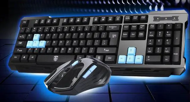 Alt view image 4 of 7 - CORN Black & Blue Multimedia Gaming Keyboard & Mouse With USB RF 2.4GHz Wireless HTPC, Anti-Ghosting Feature, Water-Proof Design, Mute Effect and Mechanical Feel Design, Fully Compatible