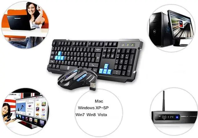 Alt view image 3 of 7 - CORN Black & Blue Multimedia Gaming Keyboard & Mouse With USB RF 2.4GHz Wireless HTPC, Anti-Ghosting Feature, Water-Proof Design, Mute Effect and Mechanical Feel Design, Fully Compatible