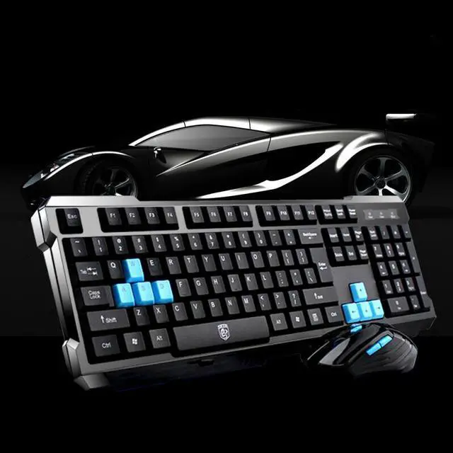 Alt view image 6 of 7 - CORN Black & Blue Multimedia Gaming Keyboard & Mouse With USB RF 2.4GHz Wireless HTPC, Anti-Ghosting Feature, Water-Proof Design, Mute Effect and Mechanical Feel Design, Fully Compatible